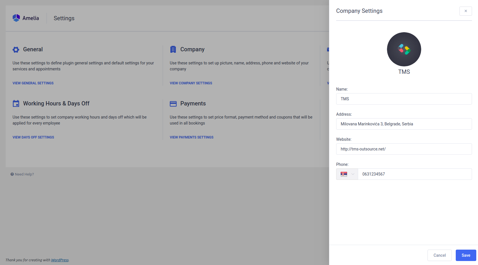 Company Settings in Amelia - WordPress Booking Plugin Company Settings in Amelia - WordPress Booking Plugin