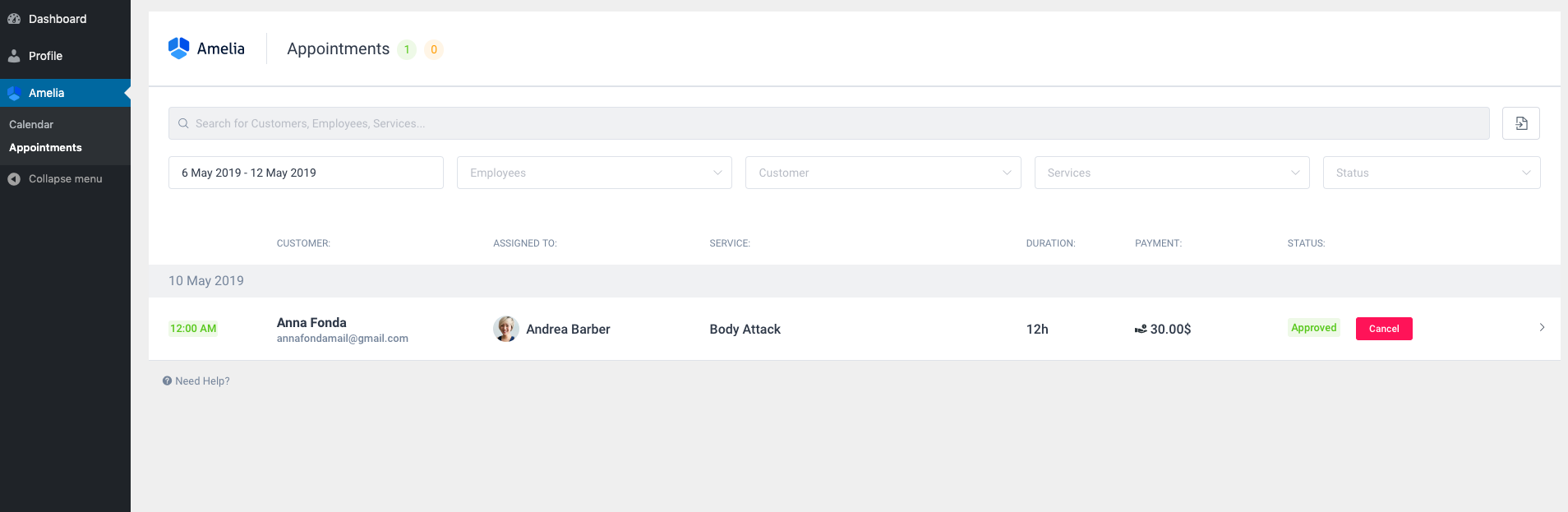 Customers Cancel option Amelia WordPress booking plugin Customers Cancel option Amelia WordPress booking plugin