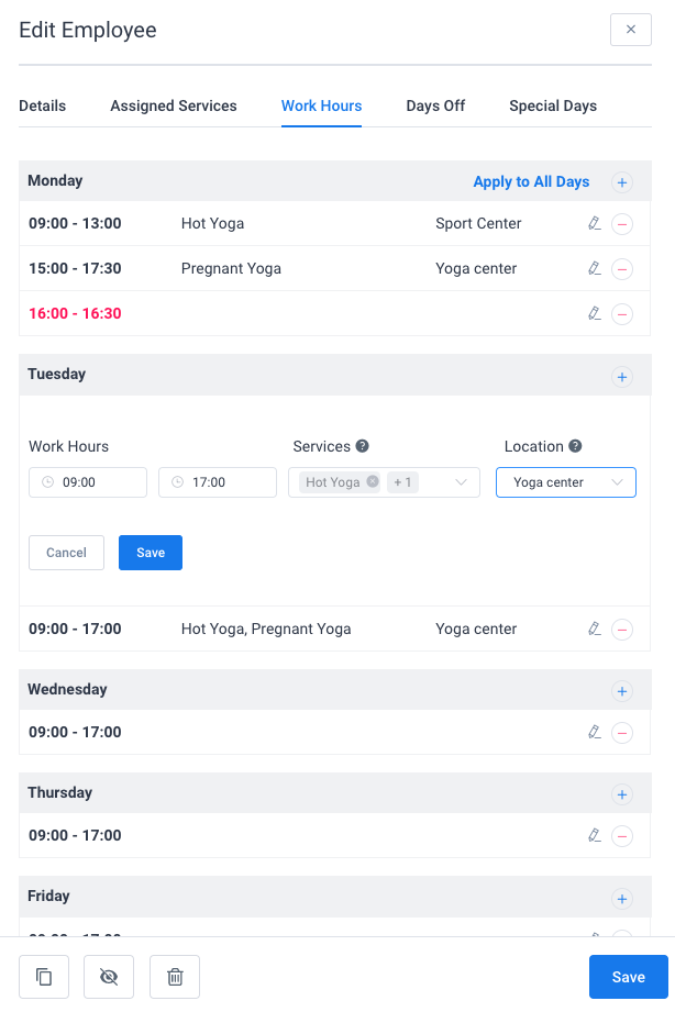Work hours Amelia WordPress booking plugin Work hours Amelia WordPress booking plugin