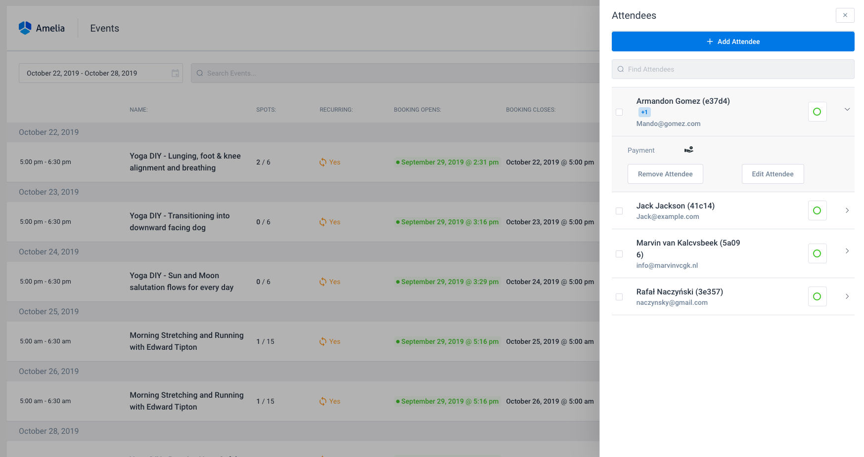 Attendees list Amelia WordPress Booking plugin Attendees list Amelia WordPress Booking plugin