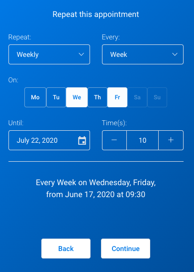 Weekly recurring Amelia WordPress Booking plugin Weekly recurring Amelia WordPress Booking plugin