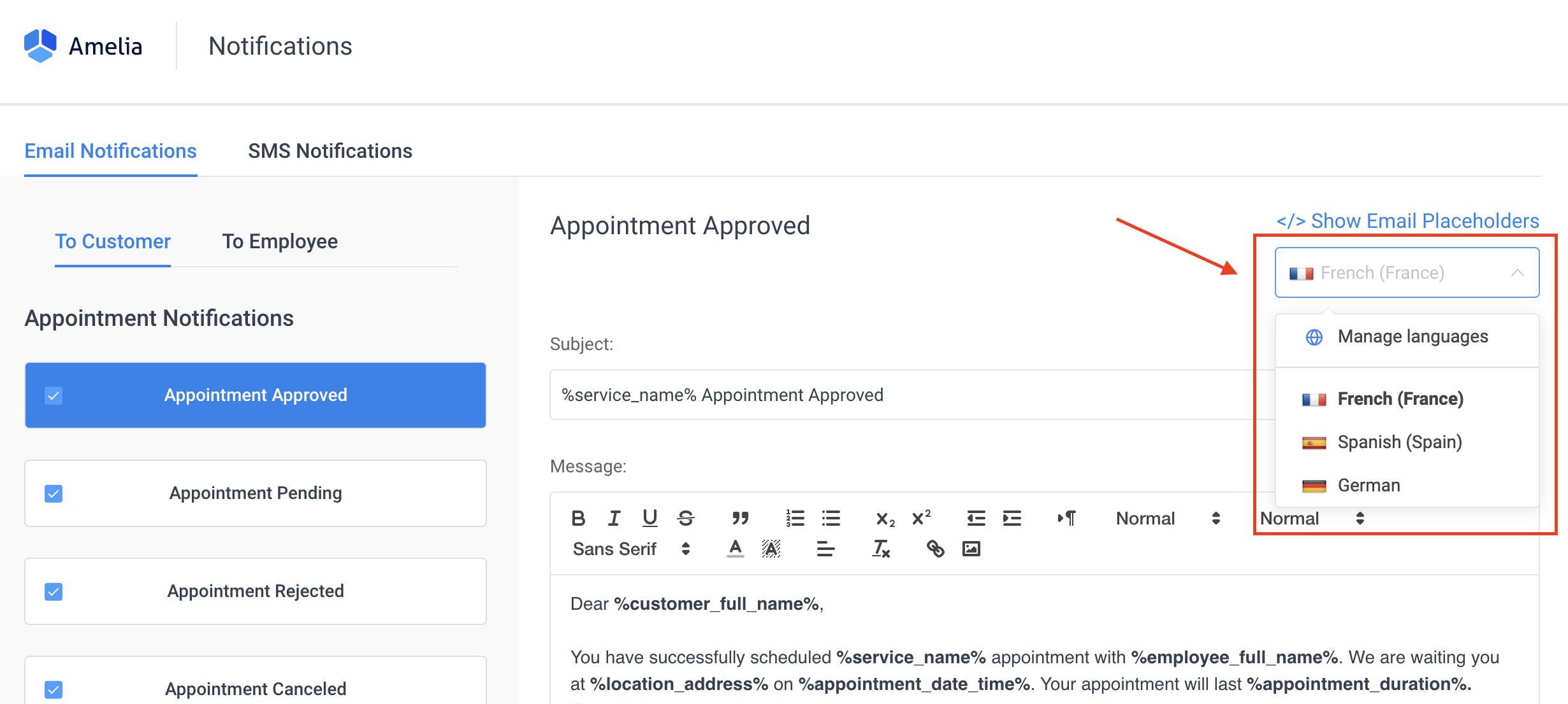 Translating Notifications Amelia WordPress Booking Plugin Translating Notifications Amelia WordPress Booking Plugin