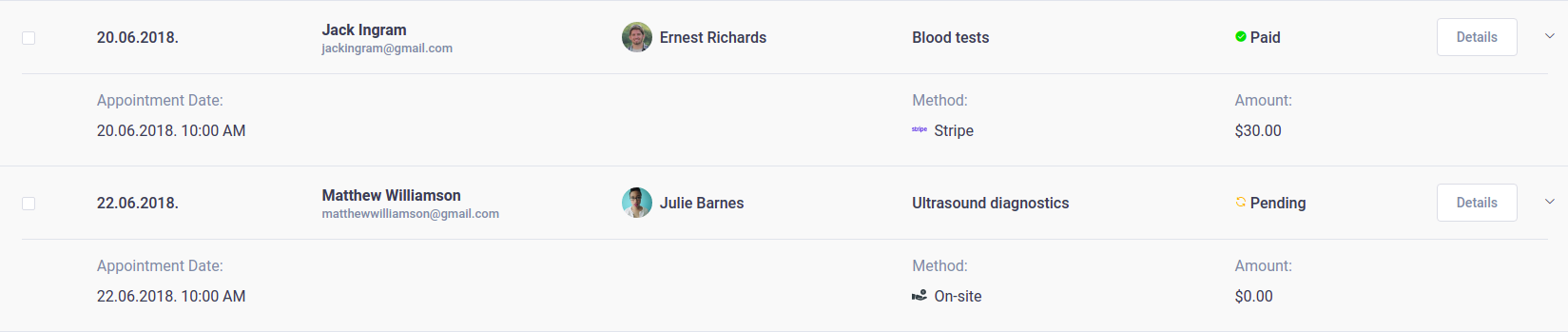 Amelia WordPress - Payments Expanded Row
