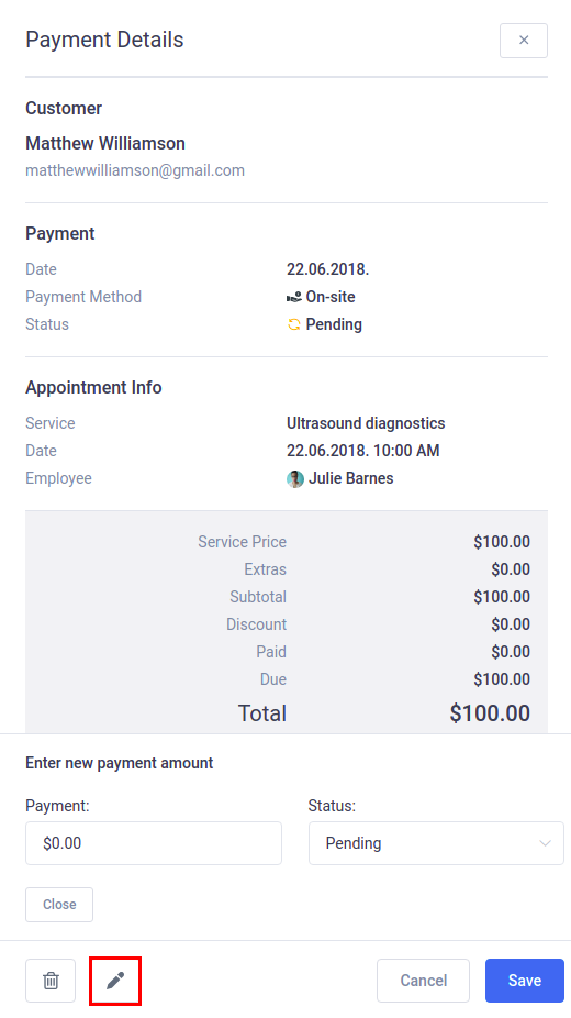 Amelia WordPress - Change Payment Data