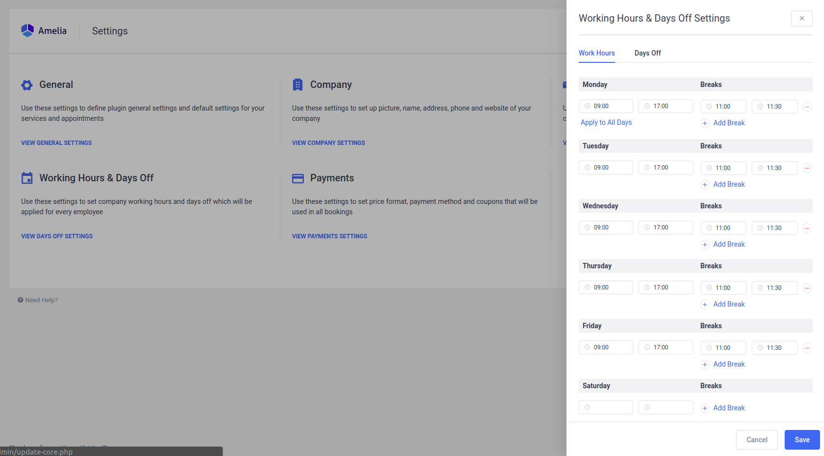 Working Hours Settings in Amelia - WordPress Booking Plugin Working Hours Settings in Amelia - WordPress Booking Plugin